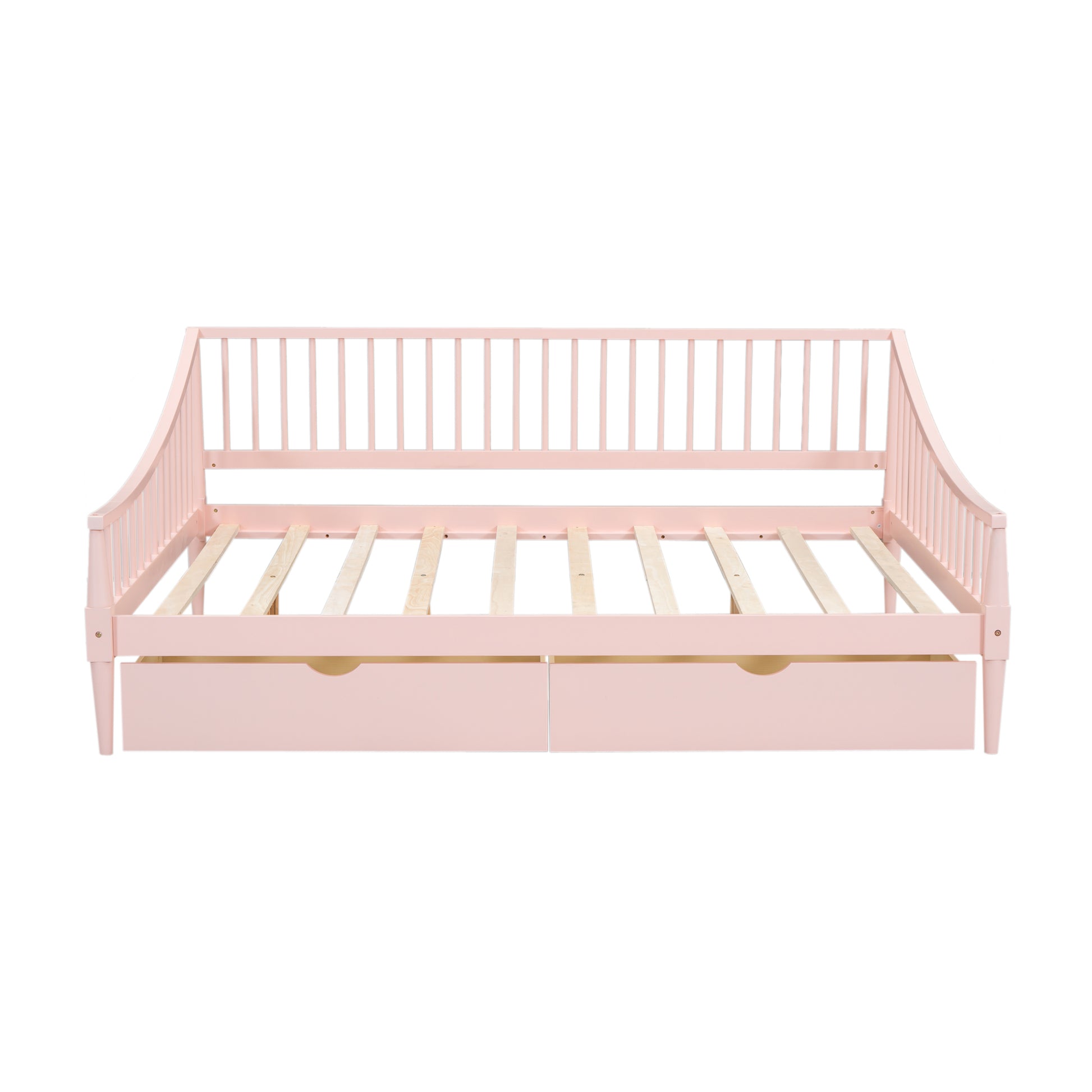 Full Size Daybed With Two Storage Drawers And Support Legs, Pink Pink Solid Wood Mdf