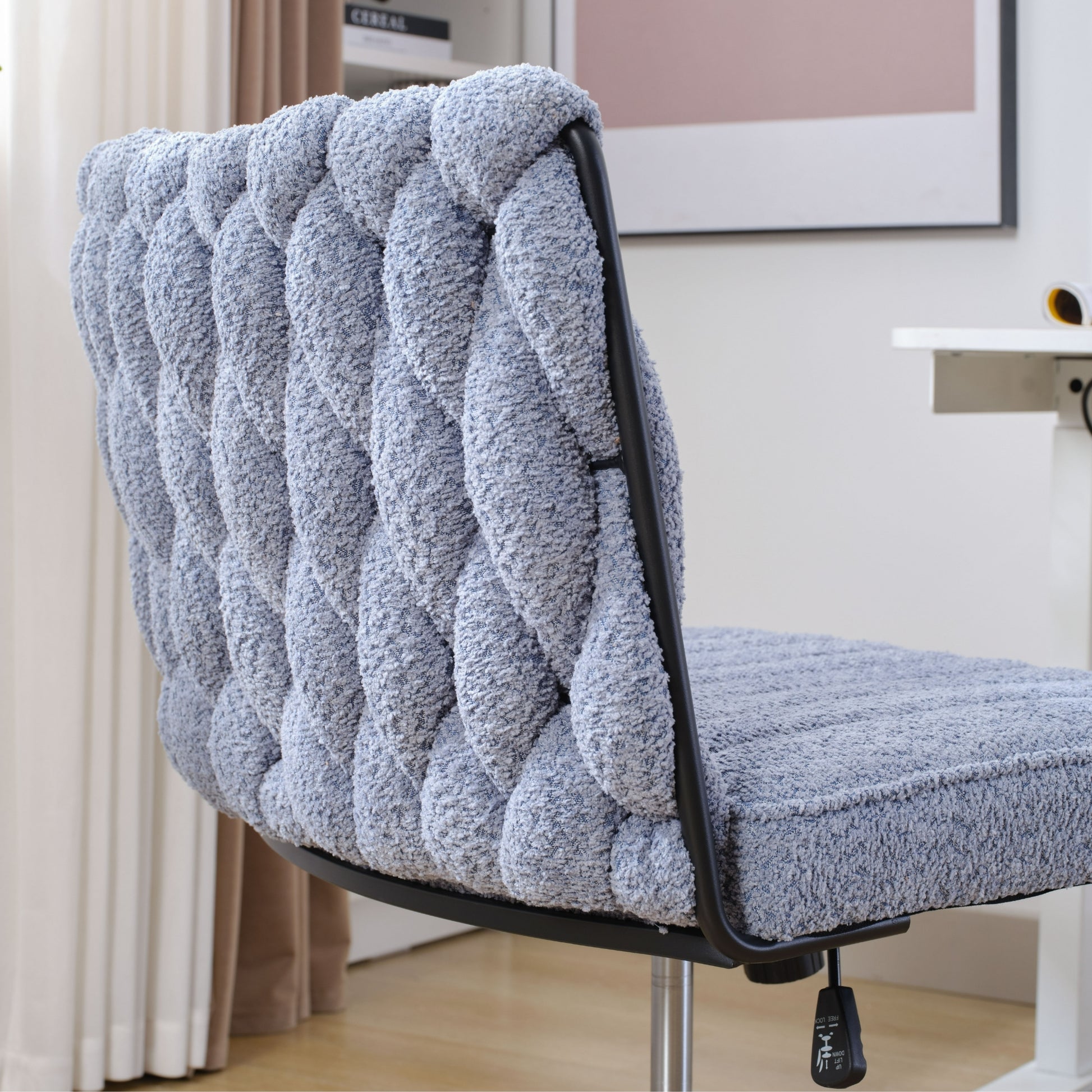 Armless Office Desk Chair No Wheels, Blue Blue Foam Polyester Blend