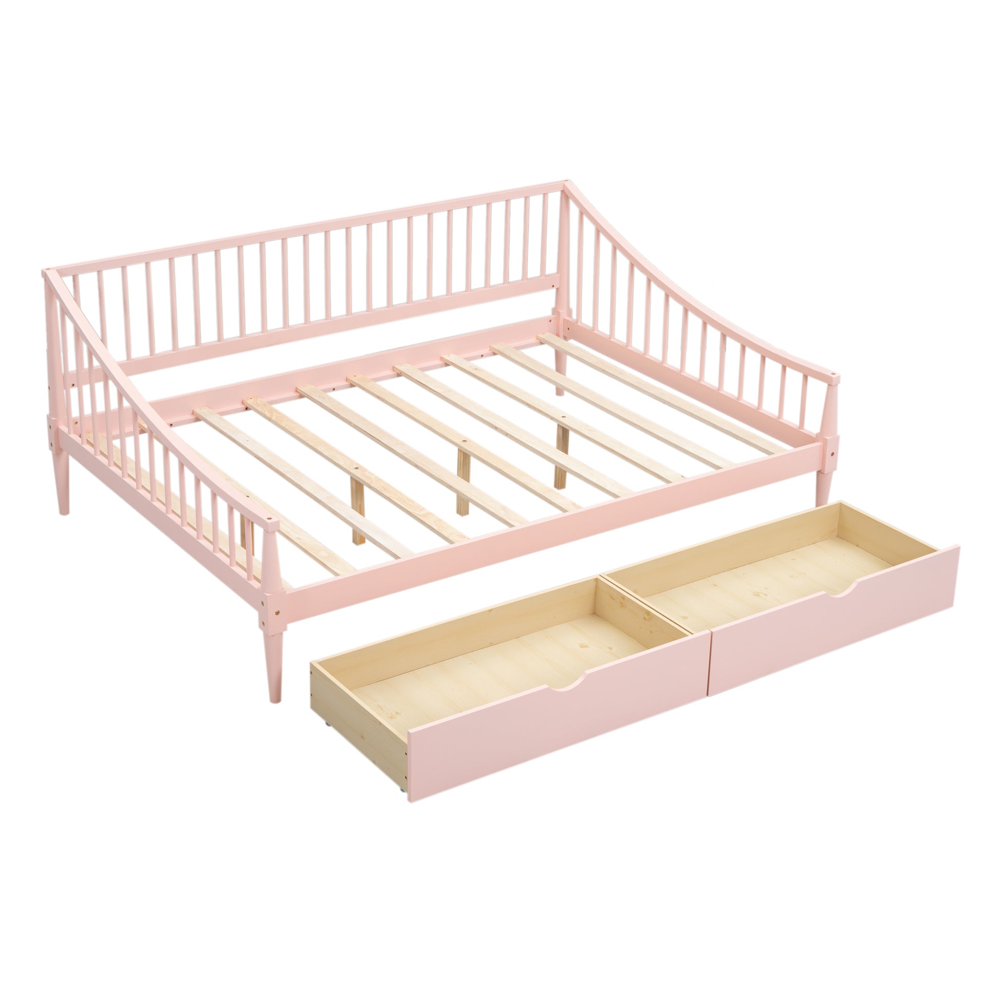 Full Size Daybed With Two Storage Drawers And Support Legs, Pink Pink Solid Wood Mdf