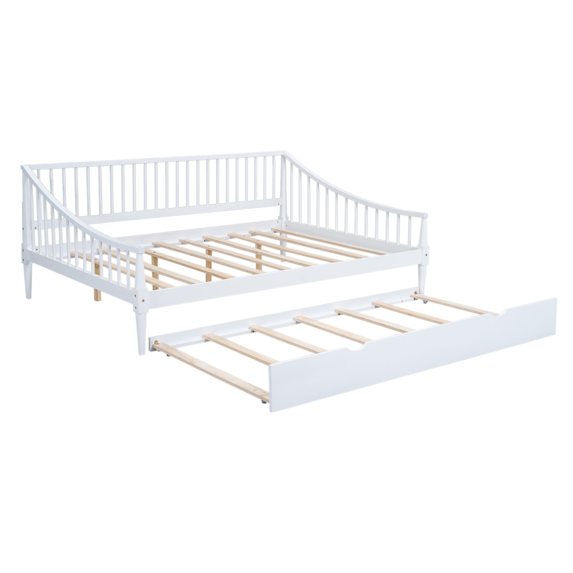 Full Size Daybed With Trundle And Support Legs, White White Solid Wood Mdf