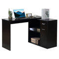 L Shaped Computer Desk, 180 Rotating Corner Desk With Storage Shelves, Drawer And Cabinet, Study Workstation For Home Office, Black Black Particle Board