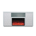 Timeless White Electric Fireplace With Led Panel, Speakers, And Remote White Resin Mdf Metal