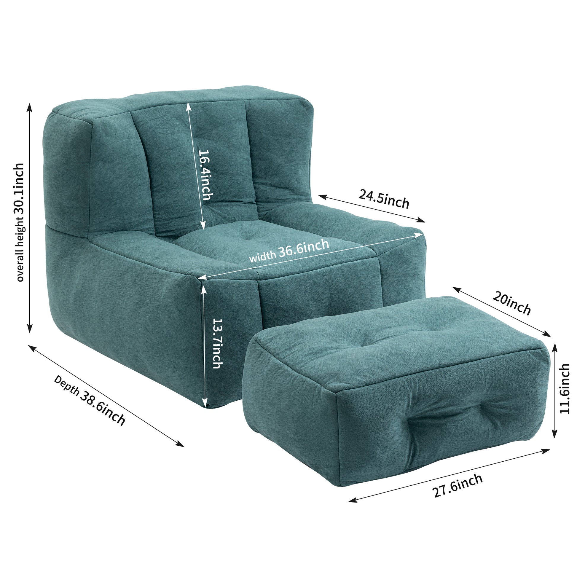 Fluffy Bean Bag Chair, Comfortable Bean Bag For Adults And Children, Super Soft Lazy Sofa Chair With Memory Foam And Ottoman, Indoor Modern Focus Bean Bag Chair For Living Room, Bedroom, Apartment Green Velvet