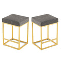 Grey Pu Upholstered Counter & Bar Stool With Footrest, Pu Leather Set Of 2 Metal Grey Dining Room Pu Leather