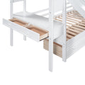 Twin Over Twin Bunk Bed With Storage Staircase, Slide And Drawers, Desk With Drawers And Shelves, White Box Spring Not Required Twin White Wood Bedroom Bunk Pine