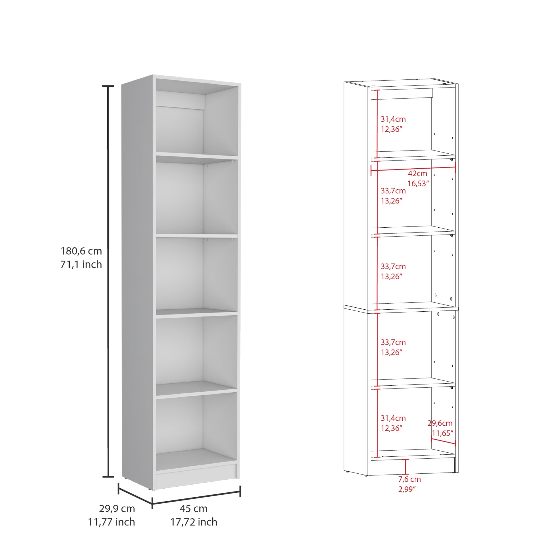 Idalia 2 Piece Living Room Set With 2 Bookcases, White White Particle Board Particle Board