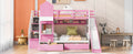 Twin Over Twin Castle Style Bunk Bed With 2 Drawers 3 Shelves And Slide Pink Pink Solid Wood