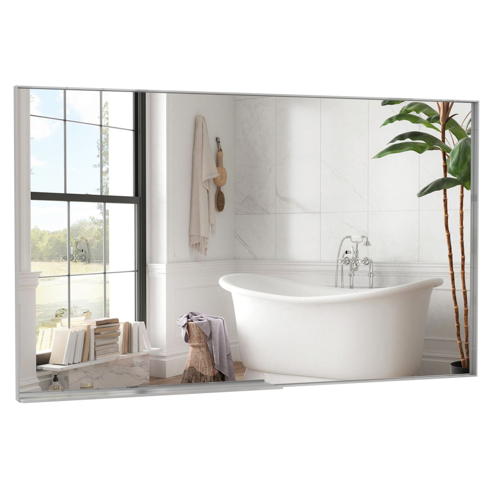 60*36" Oversized Modern Rectangle Bathroom Mirror With Silver Frame Decorative Large Wall Mirrors For Bathroom Living Room Bedroom Vertical Or Horizontal Wall Mounted Mirror With Aluminum Frame Silver Aluminium