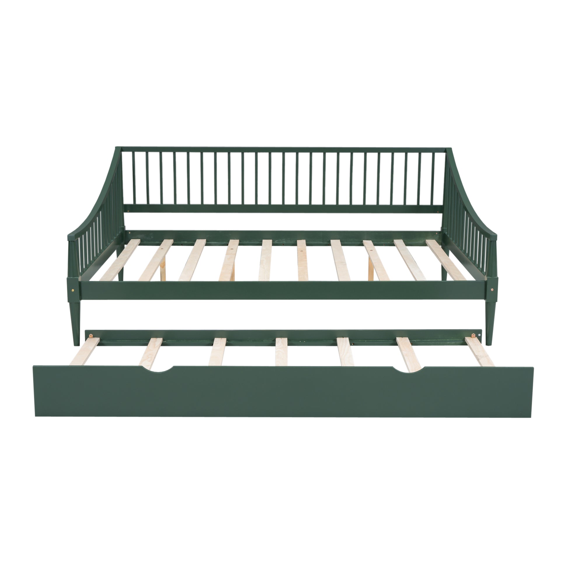 Full Size Daybed With Trundle And Support Legs, Green Green Solid Wood Mdf