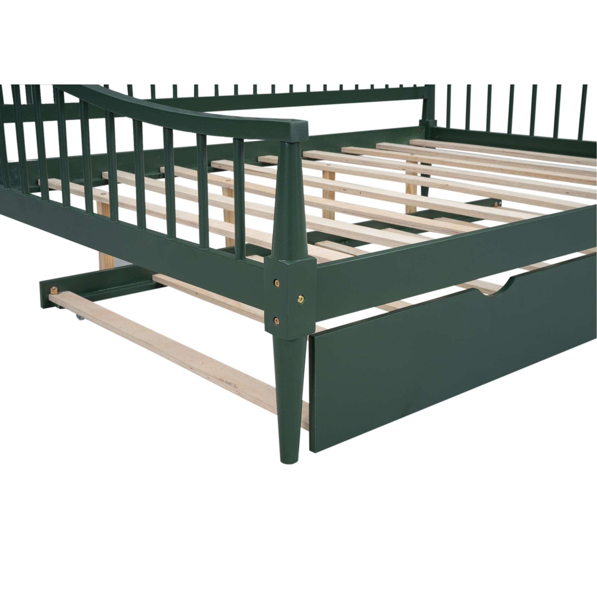 Full Size Daybed With Trundle And Support Legs, Green Green Solid Wood Mdf
