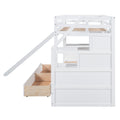 Twin Over Twin Bunk Bed With Storage Staircase, Slide And Drawers, Desk With Drawers And Shelves, White Box Spring Not Required Twin White Wood Bedroom Bunk Pine