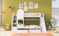 Twin Over Twin Castle Style Bunk Bed With 2 Drawers 3 Shelves And Slide White White Solid Wood