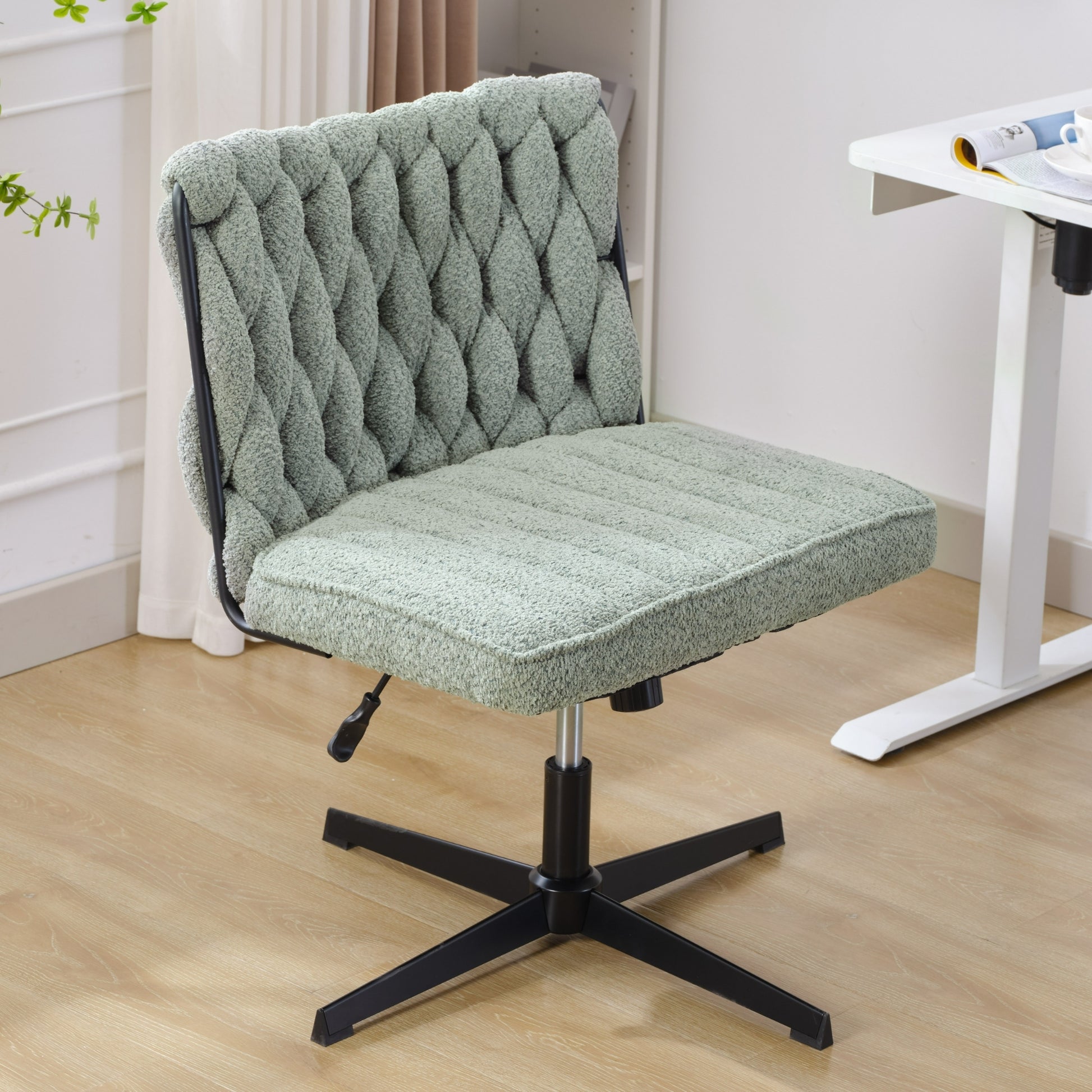 Armless Office Desk Chair No Wheels, Green Green Foam Polyester Blend