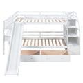 Twin Over Twin Bunk Bed With Storage Staircase, Slide And Drawers, Desk With Drawers And Shelves, White Box Spring Not Required Twin White Wood Bedroom Bunk Pine