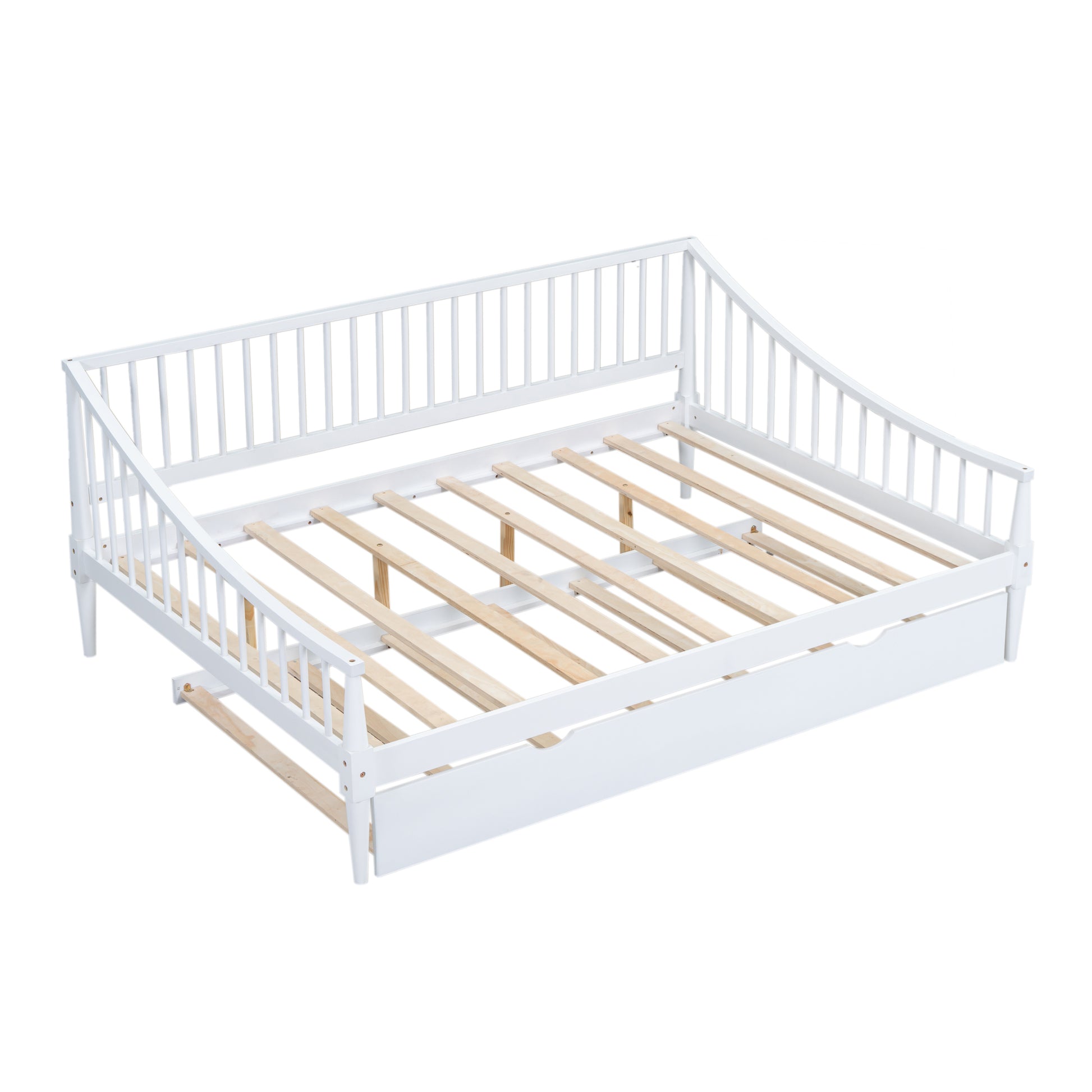 Full Size Daybed With Trundle And Support Legs, White White Solid Wood Mdf