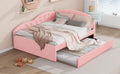 Full Size Pu Upholstered Tufted Daybed With Trundle And Cloud Shaped Guardrail, Pink Box Spring Not Required Full Pink Wood Daybeds Faux Leather Upholstered