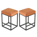 Brown Pu Upholstered Counter & Bar Stool With Footrest, Pu Leather Set Of 2 Metal Brown Dining Room Pu Leather