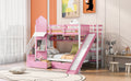 Twin Over Twin Castle Style Bunk Bed With 2 Drawers 3 Shelves And Slide Pink Pink Solid Wood