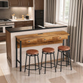 3 Drawer Long Dining Table Set With Power Outlets, Bar Kitchen Table Set With Circular Pu Stools, Easy Assemble,Brown Upholstered Chair Wood Brown Metal Dining Table With Chair Mdf Metal