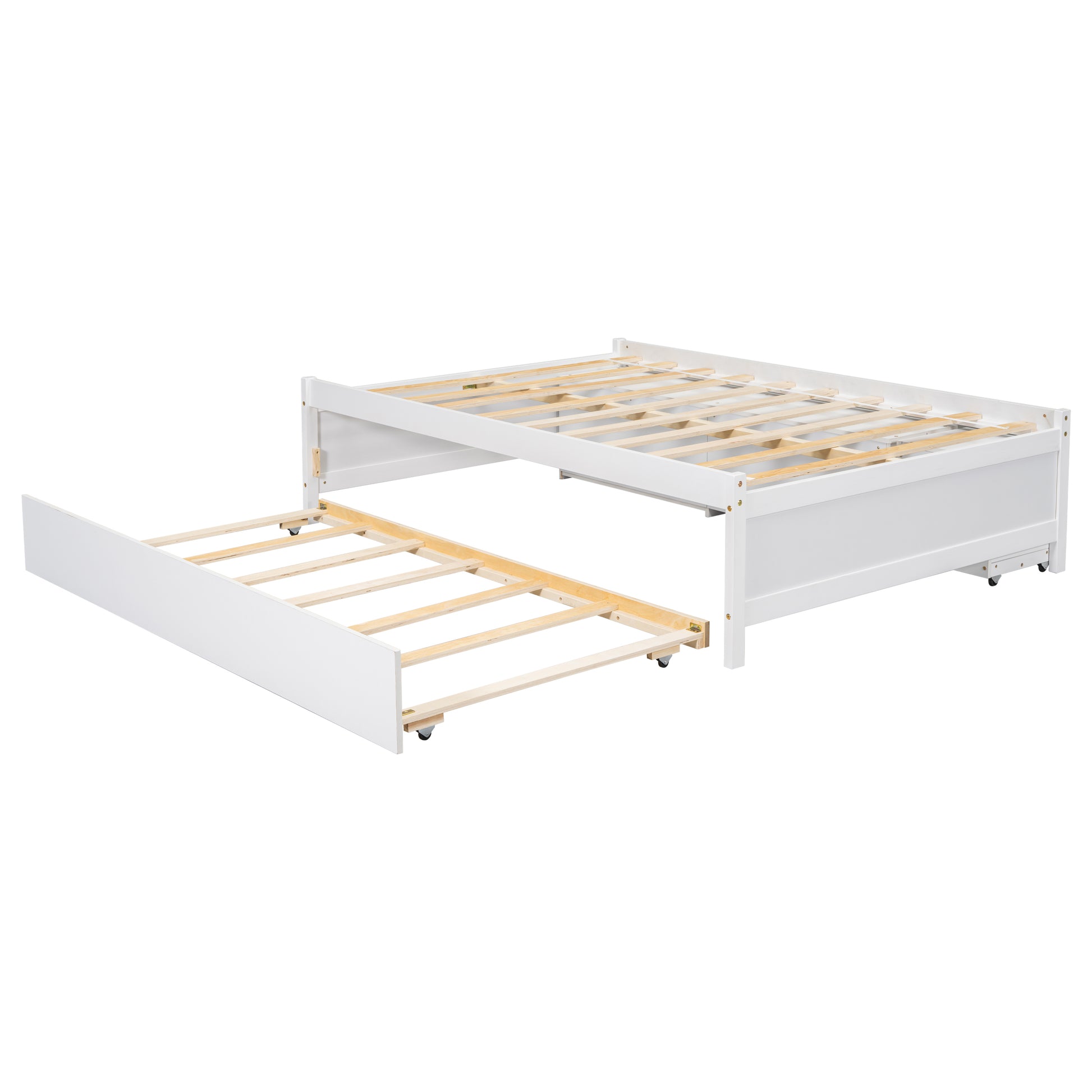 Versatile Full Bed With Trundle,Under Bed Storage Box And Nightstand .White Full White Pine