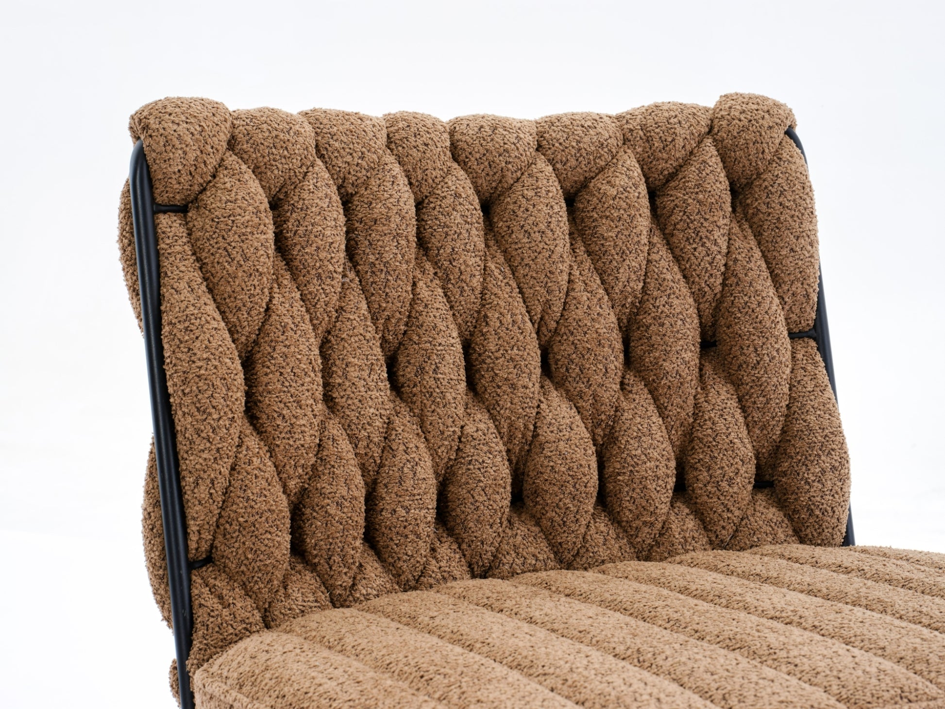 Armless Office Desk Chair No Wheels, Brown Brown Foam Polyester Blend
