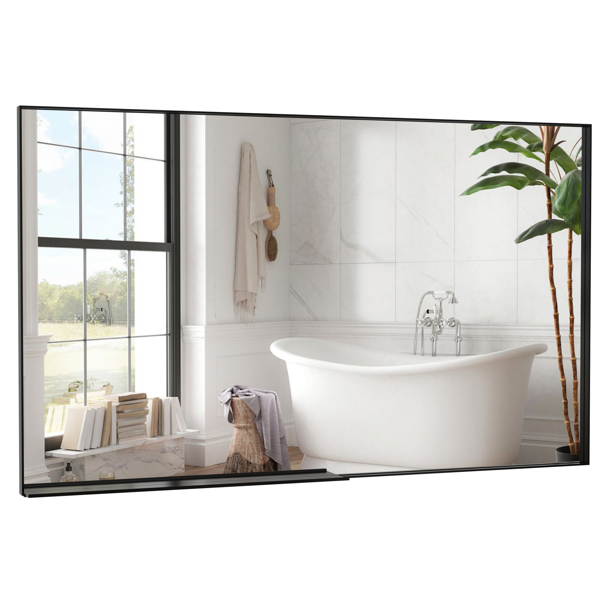 60"X40" Oversized Modern Rectangle Bathroom Mirror With Black Frame Decorative Large Wall Mirrors For Bathroom Living Room Bedroom Vertical Or Horizontal Wall Mounted Mirror With Aluminum Frame Black Aluminium