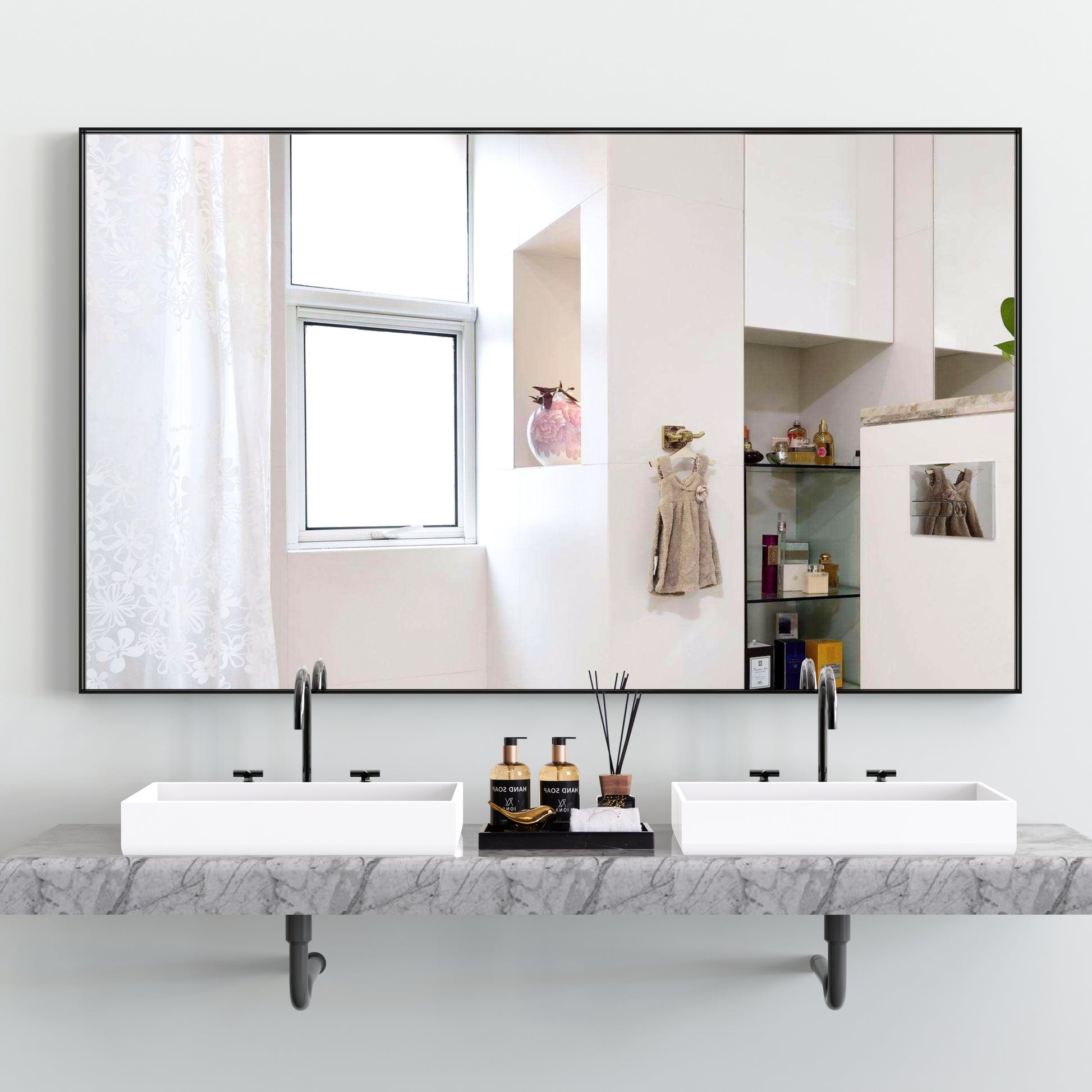 60"X40" Oversized Modern Rectangle Bathroom Mirror With Black Frame Decorative Large Wall Mirrors For Bathroom Living Room Bedroom Vertical Or Horizontal Wall Mounted Mirror With Aluminum Frame Black Aluminium