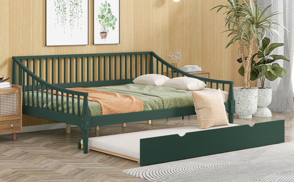 Full Size Daybed With Trundle And Support Legs, Green Green Solid Wood Mdf