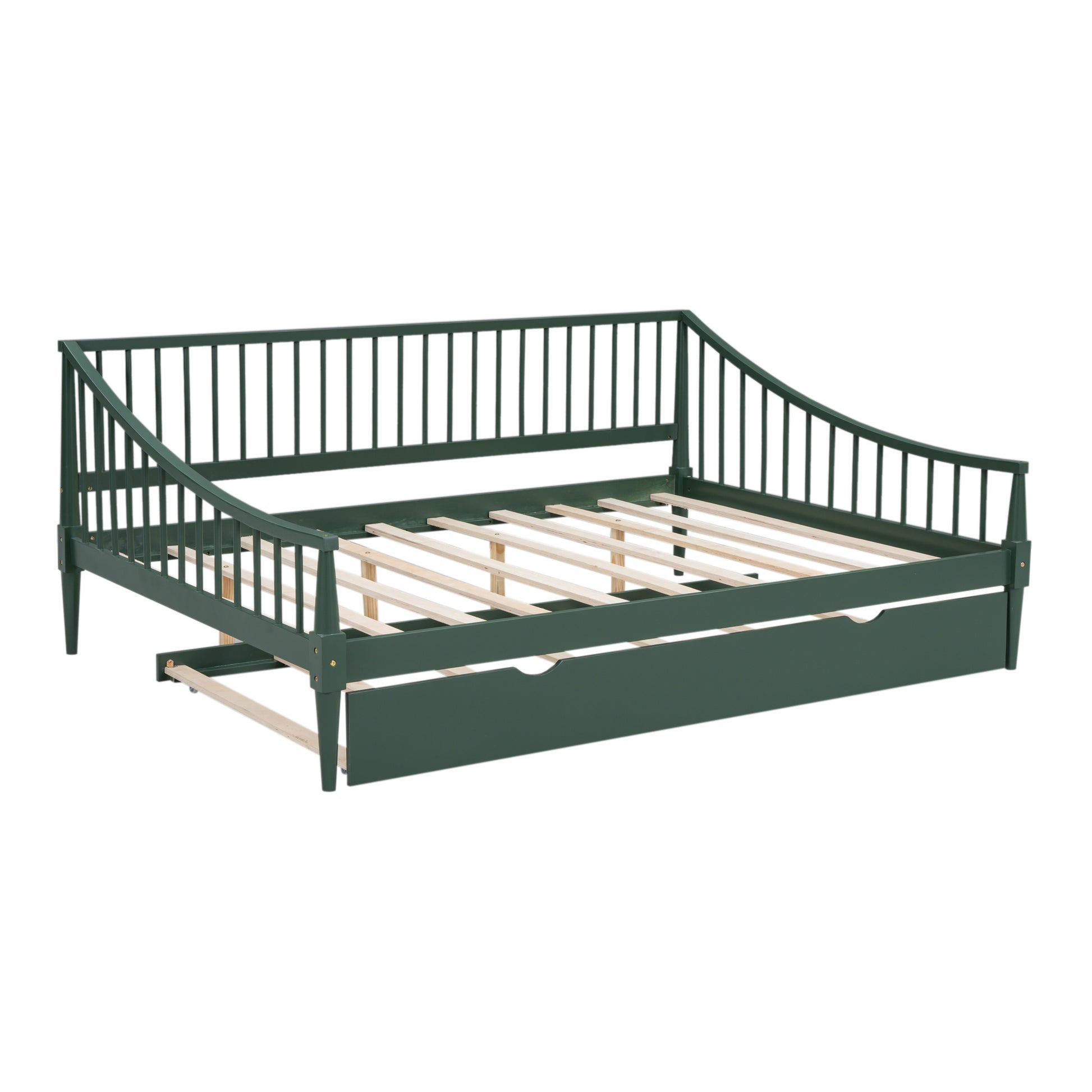 Full Size Daybed With Trundle And Support Legs, Green Green Solid Wood Mdf