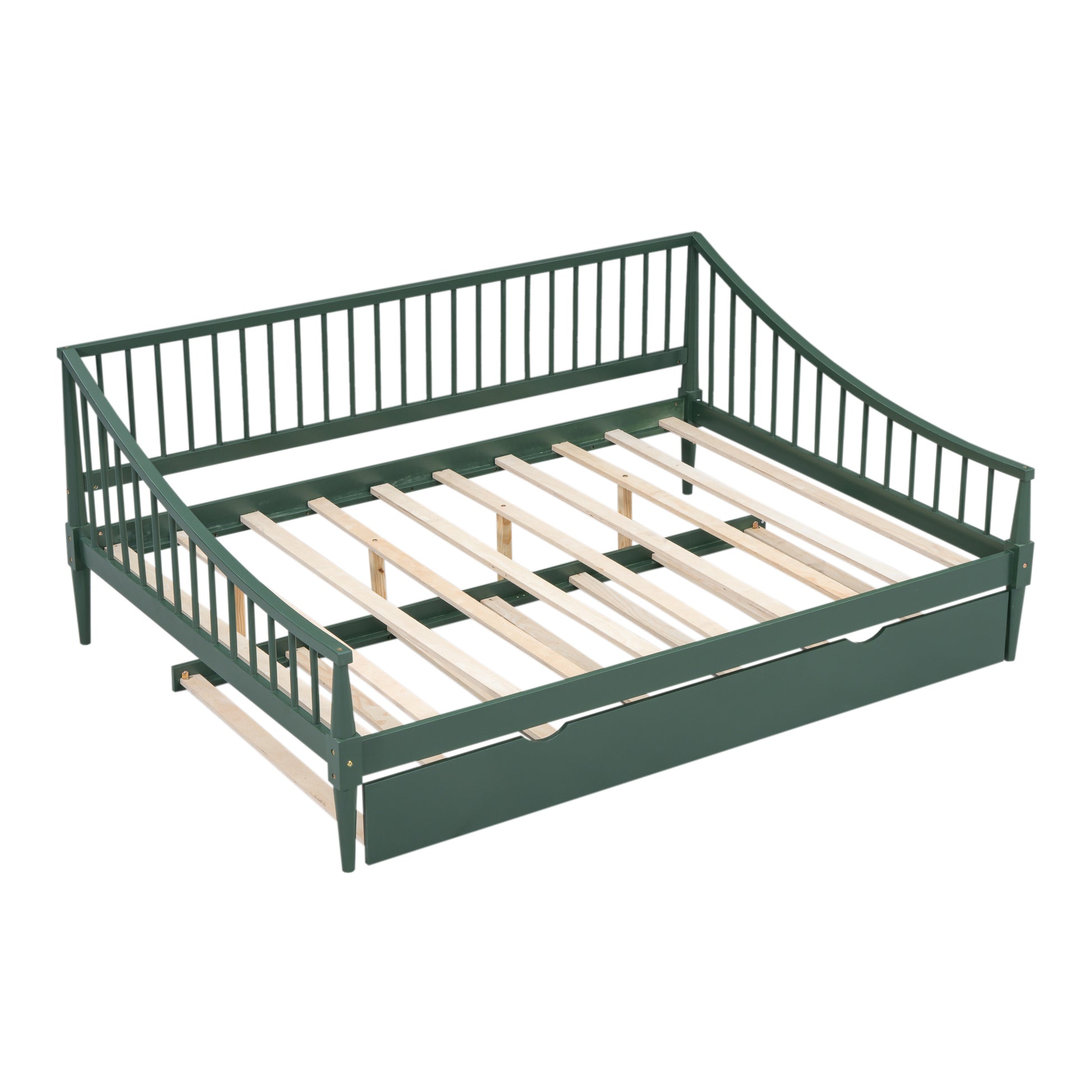 Full Size Daybed With Trundle And Support Legs, Green Green Solid Wood Mdf