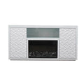 Timeless White Electric Fireplace With Led Panel, Speakers, And Remote White Resin Mdf Metal