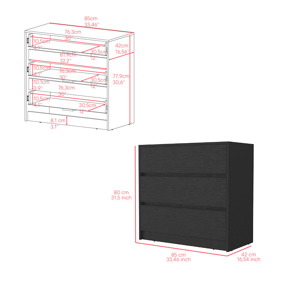 Milford 2 Piece Bedroom Set, Nightstand Dresser, Black Black Particle Board Particle Board