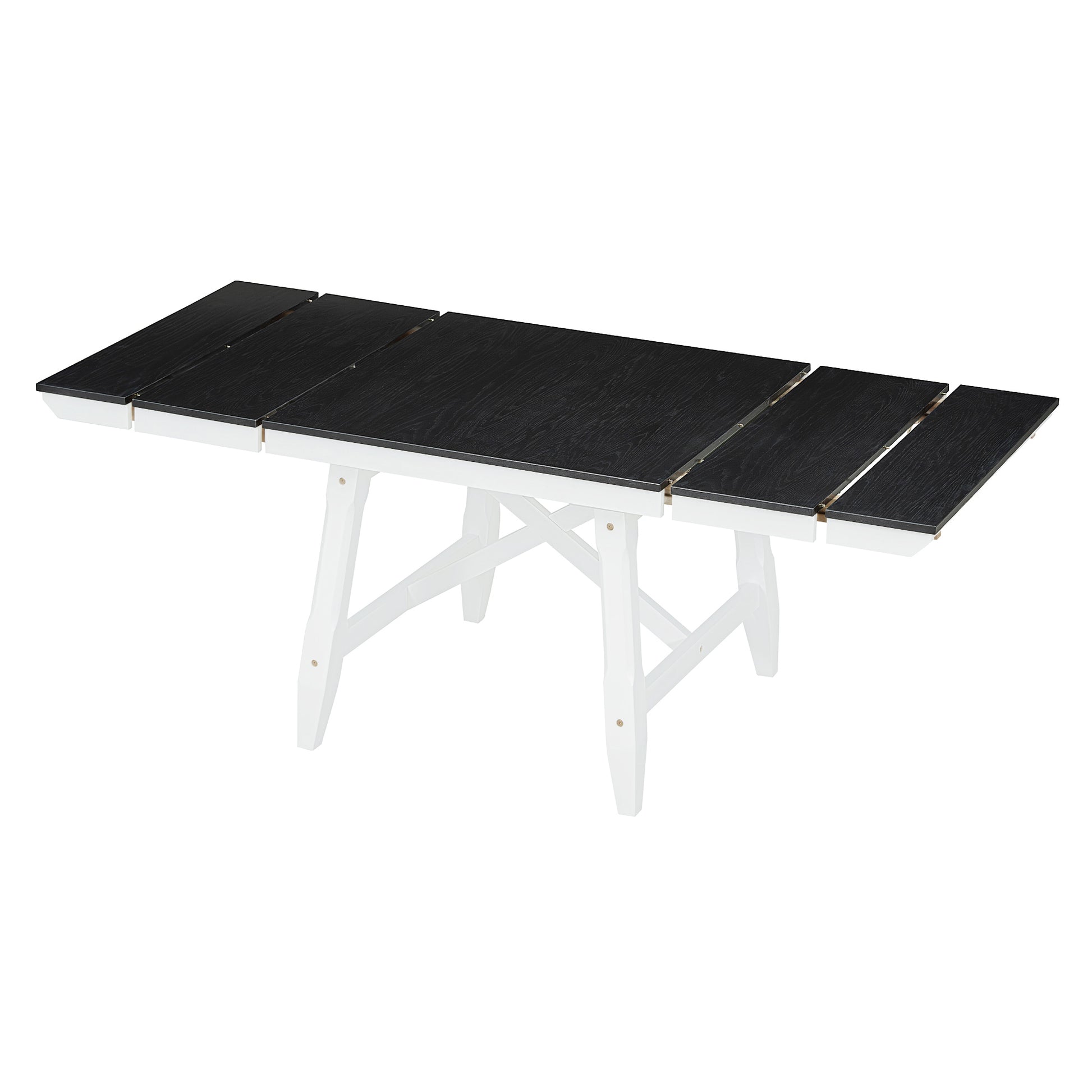 6 Piece Classic Dining Table Set, Rectangular Extendable Dining Table With Two 12"W Removable Leaves And 4 Upholstered Chairs & 1 Bench For Dining Room White Black White Black Solid Wood