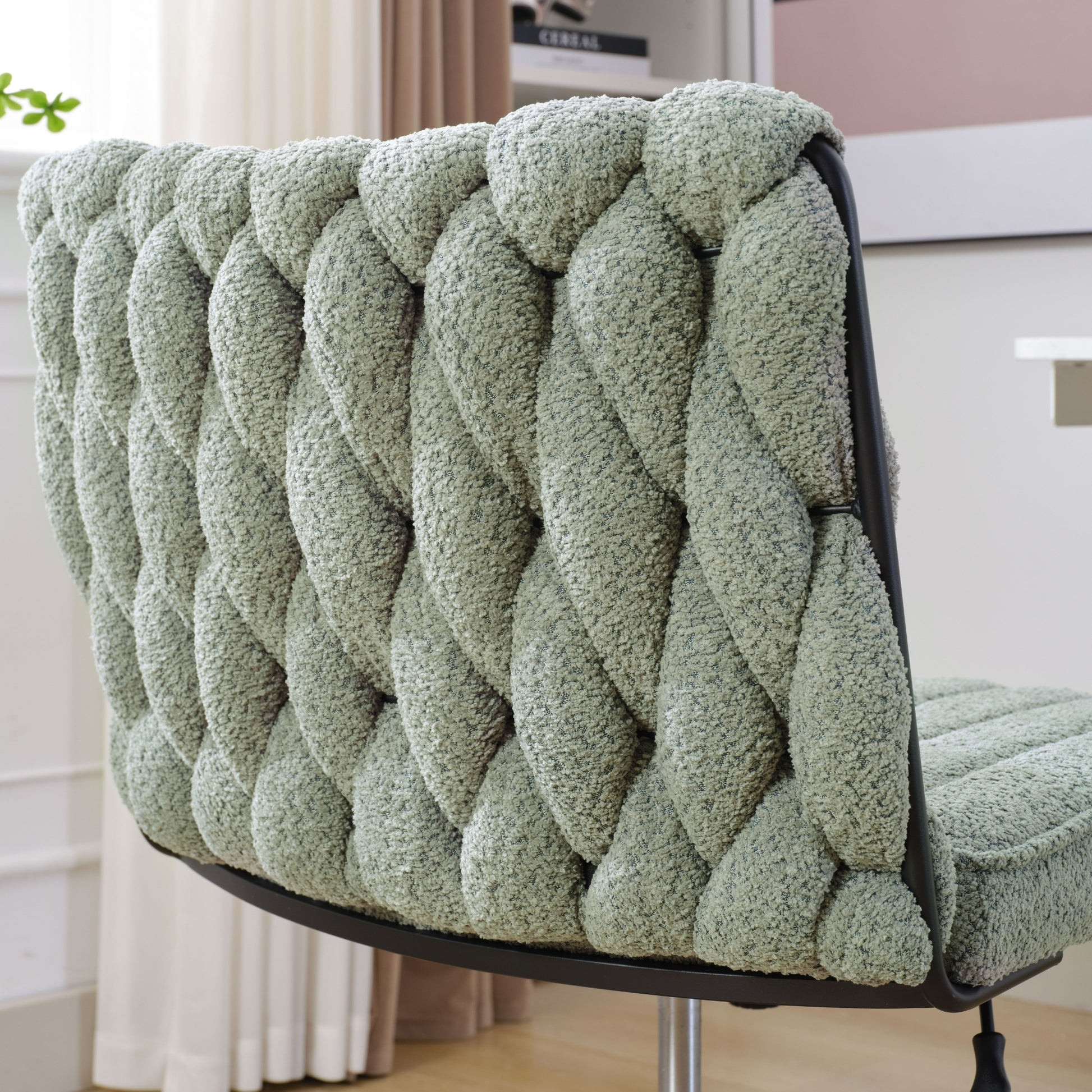 Armless Office Desk Chair No Wheels, Green Green Foam Polyester Blend