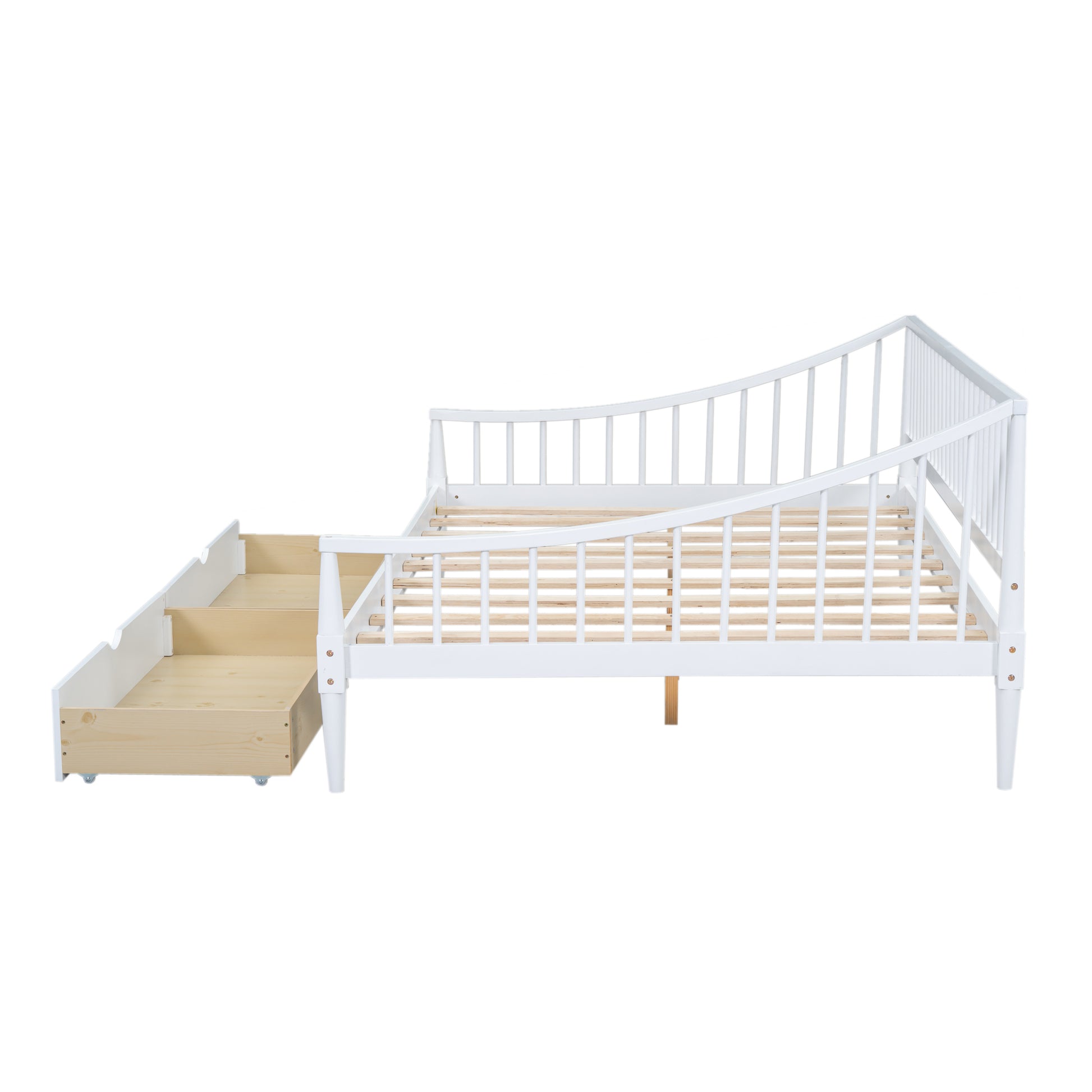 Full Size Daybed With Two Storage Drawers And Support Legs, White White Solid Wood Mdf