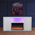 Timeless White Electric Fireplace With Led Panel, Speakers, And Remote White Resin Mdf Metal