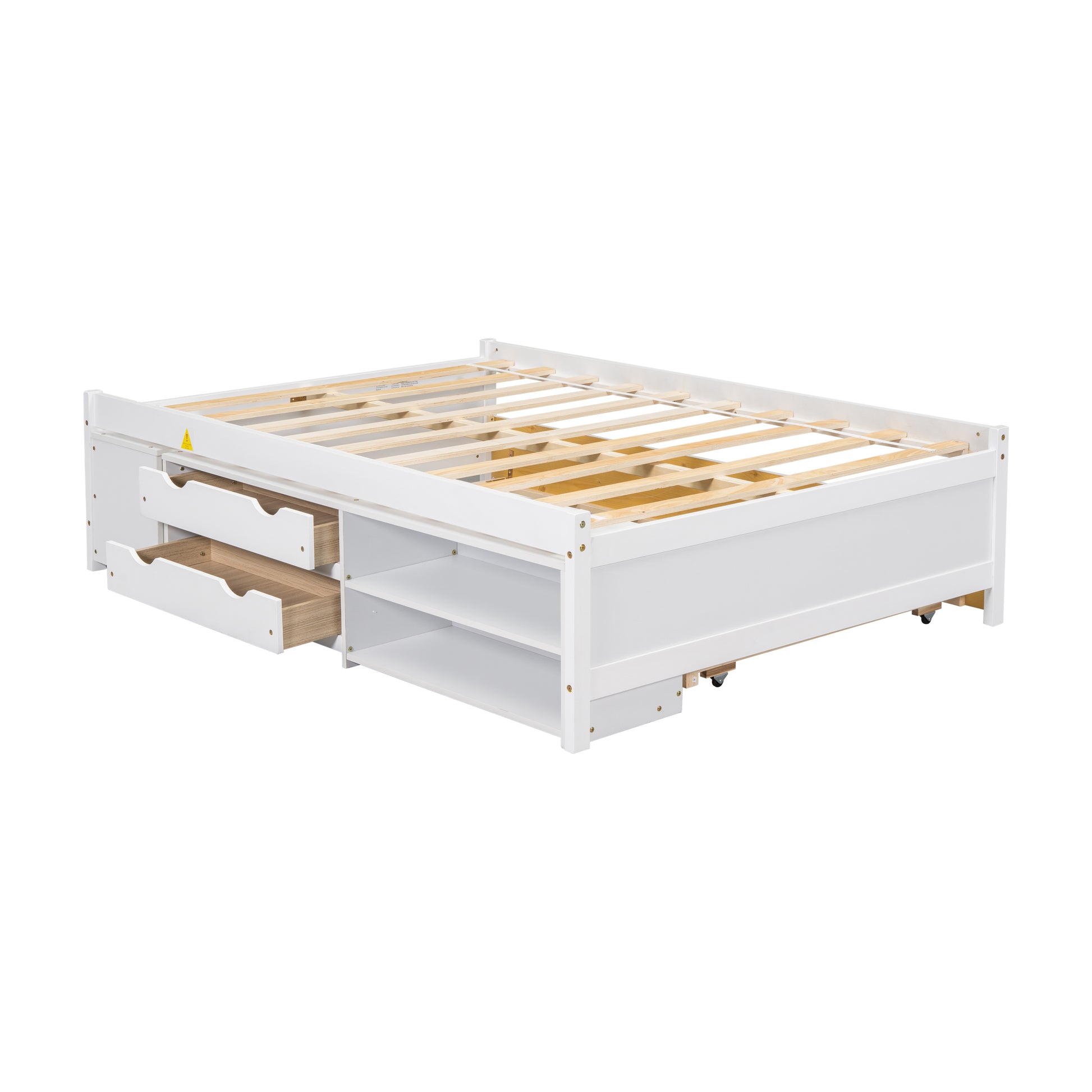 Versatile Full Bed With Trundle,Under Bed Storage Box And Nightstand .White Full White Pine