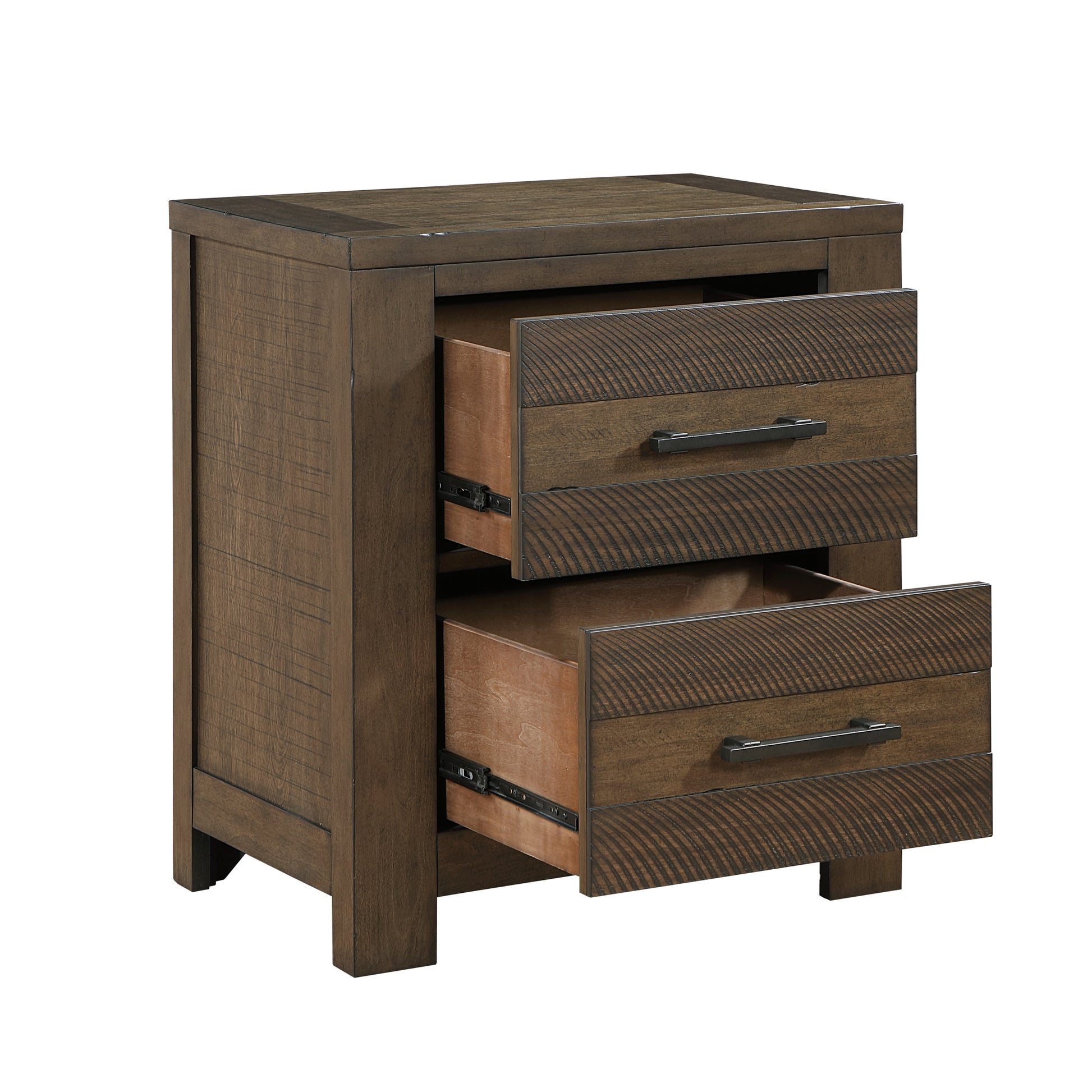 Antique Brown Finish 1Pc Nightstand Of Two Drawers Bold Look Bedroom Furniture Black Handles Antique Brown 2 Drawers Bedroom Contemporary,Transitional Drawers Wood