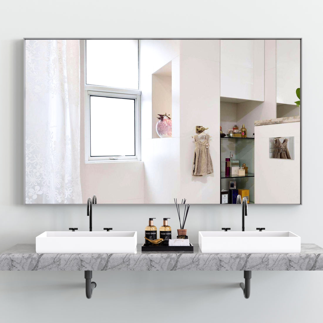 60*36" Oversized Modern Rectangle Bathroom Mirror With Silver Frame Decorative Large Wall Mirrors For Bathroom Living Room Bedroom Vertical Or Horizontal Wall Mounted Mirror With Aluminum Frame Silver Aluminium