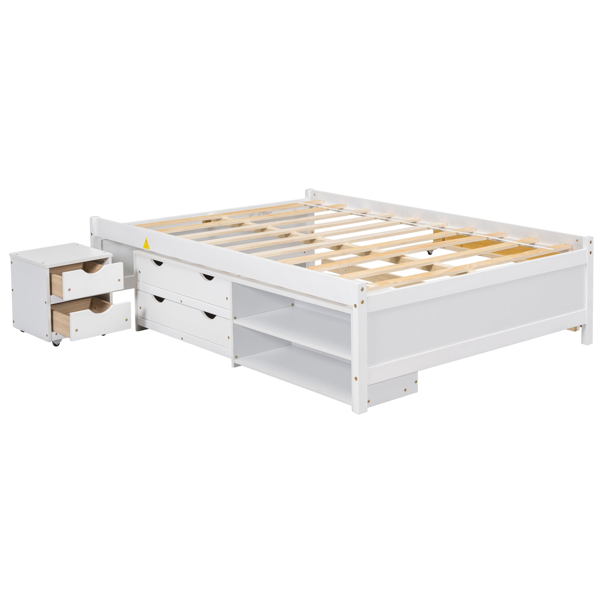 Versatile Full Bed With Trundle,Under Bed Storage Box And Nightstand .White Full White Pine