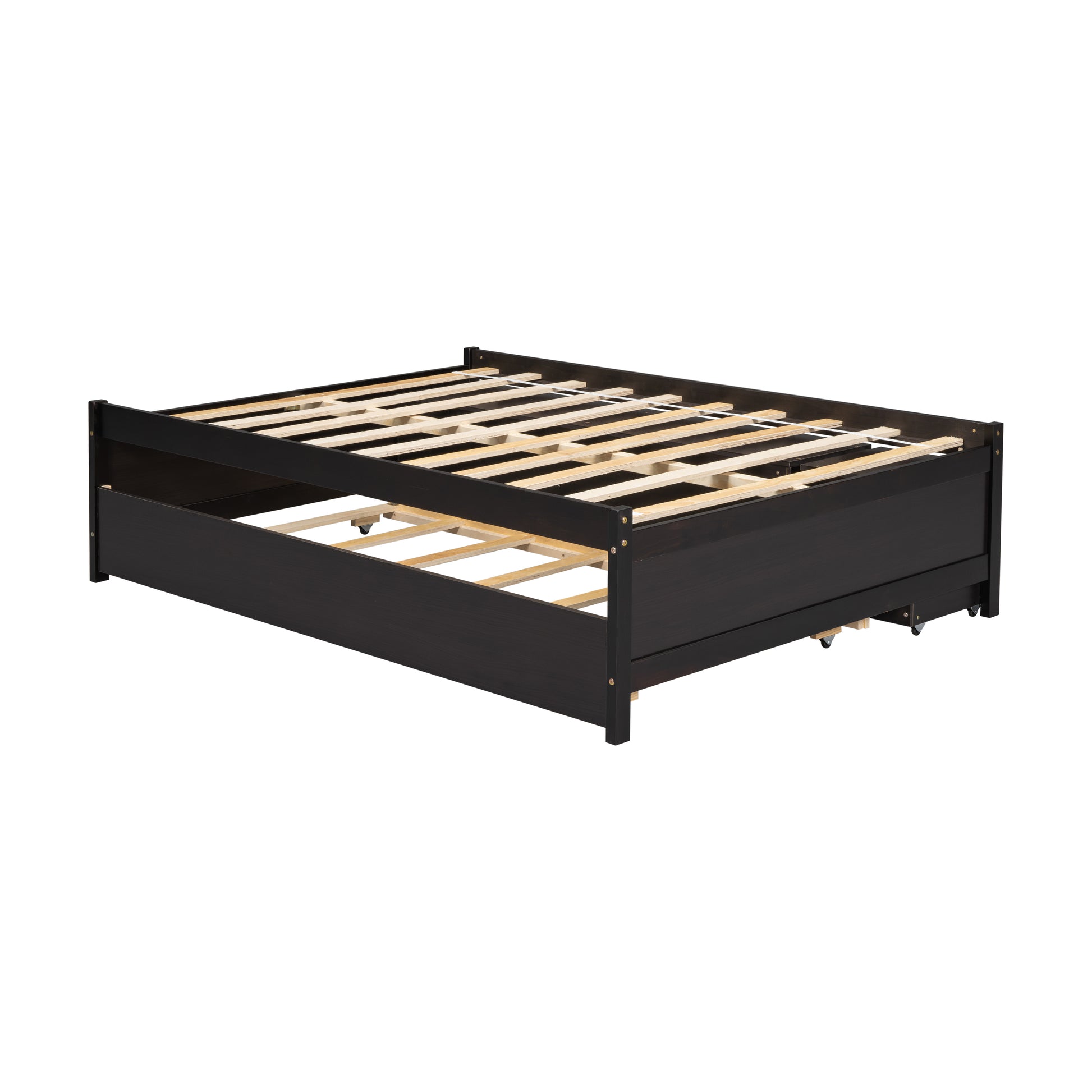 Versatile Full Bed With Trundle,Under Bed Storage Box And Nightstand .Espresso Full Espresso Pine