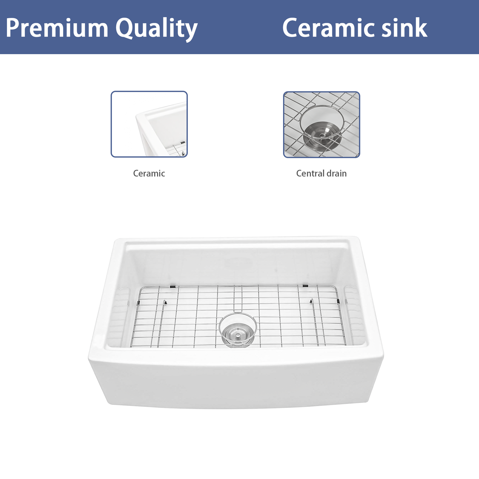 White Farmhouse Sink Workstation 33 Inch White Ceramic Single Bowl Farm Kitchen Sink White Ceramic