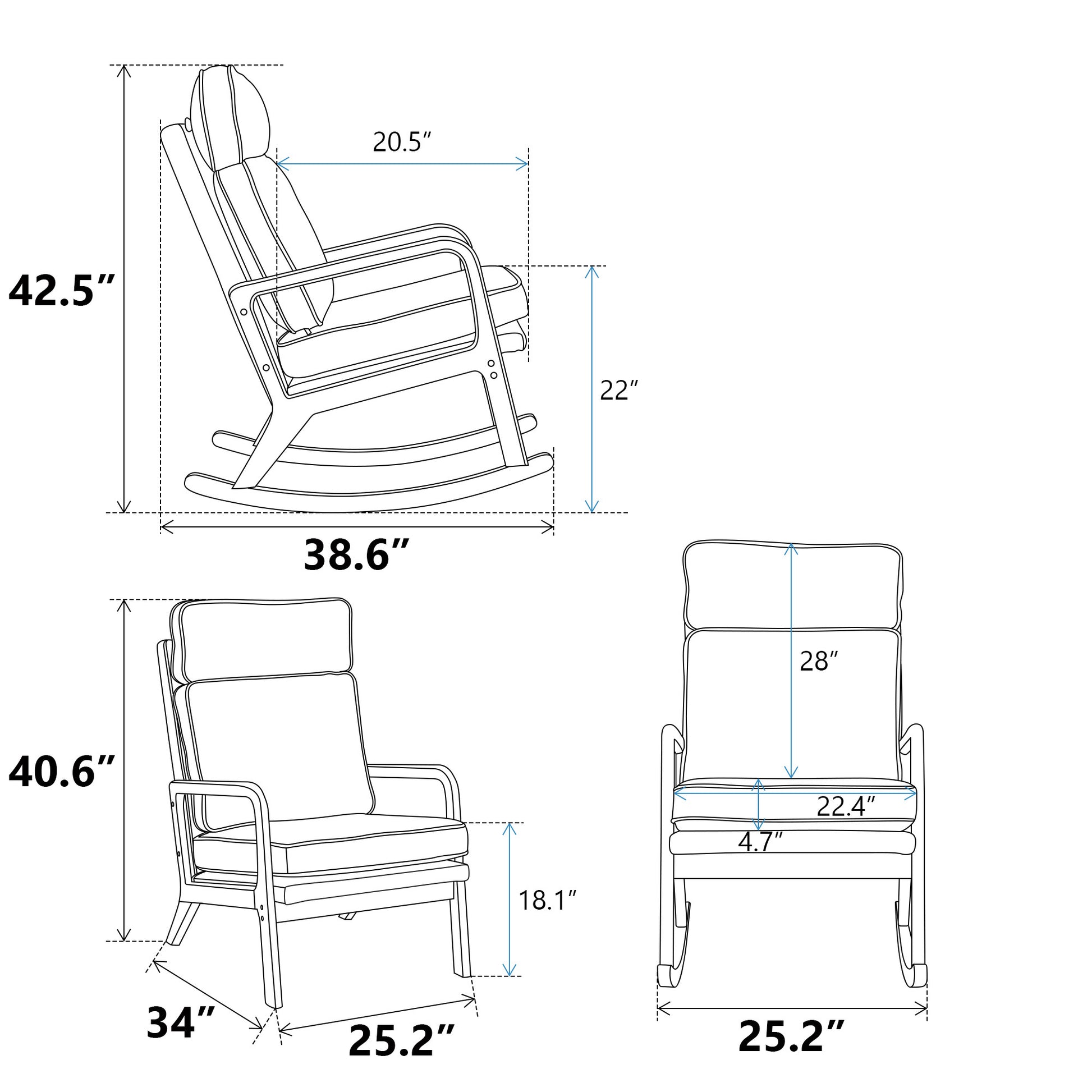 25.2"W Modern Rocking Chair Accent Lounge Armchair Comfy Boucle Upholstered High Back Wooden Rocker For Nursery Living Room Baby Kids Room Bedroom, Black Black Boucle