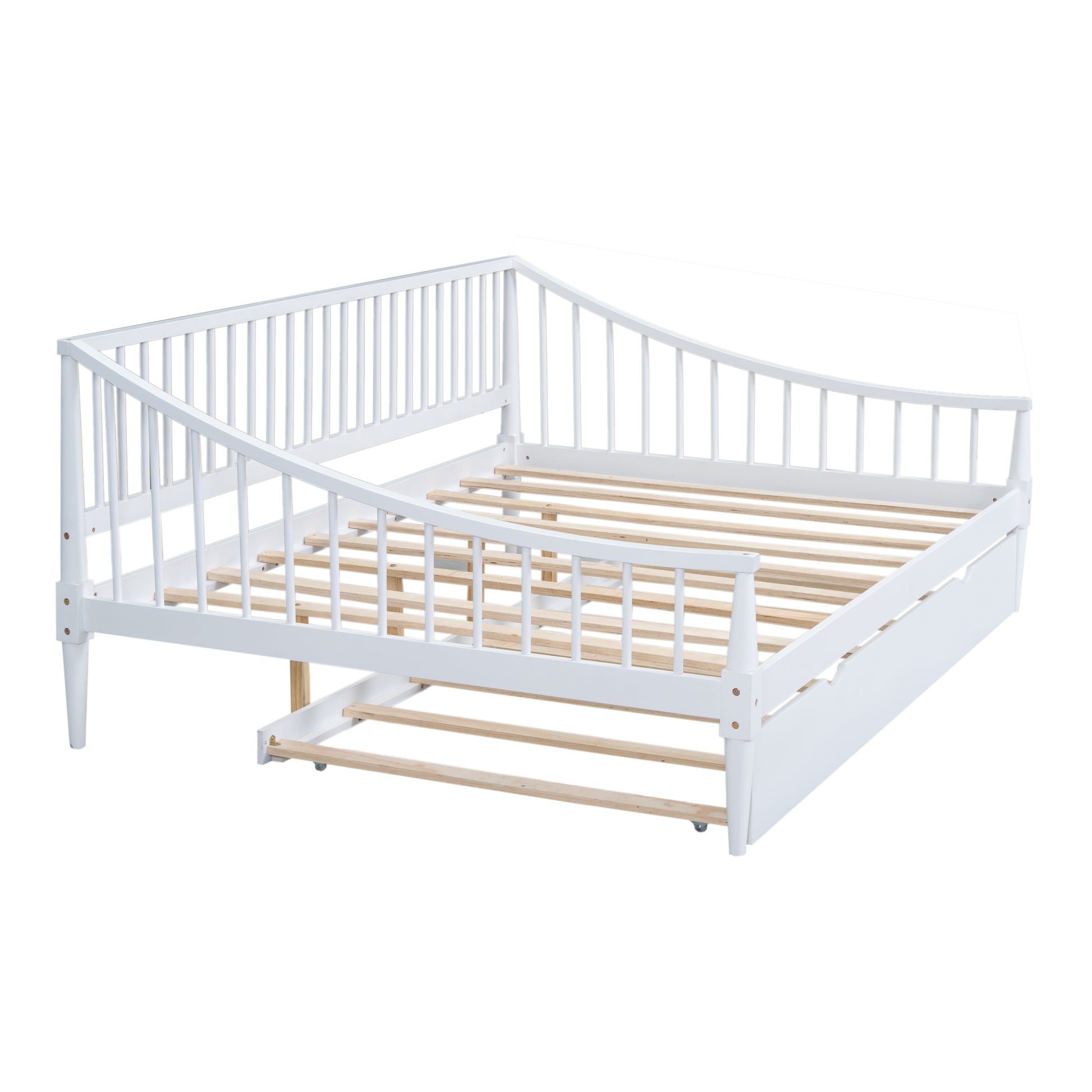 Full Size Daybed With Trundle And Support Legs, White White Solid Wood Mdf