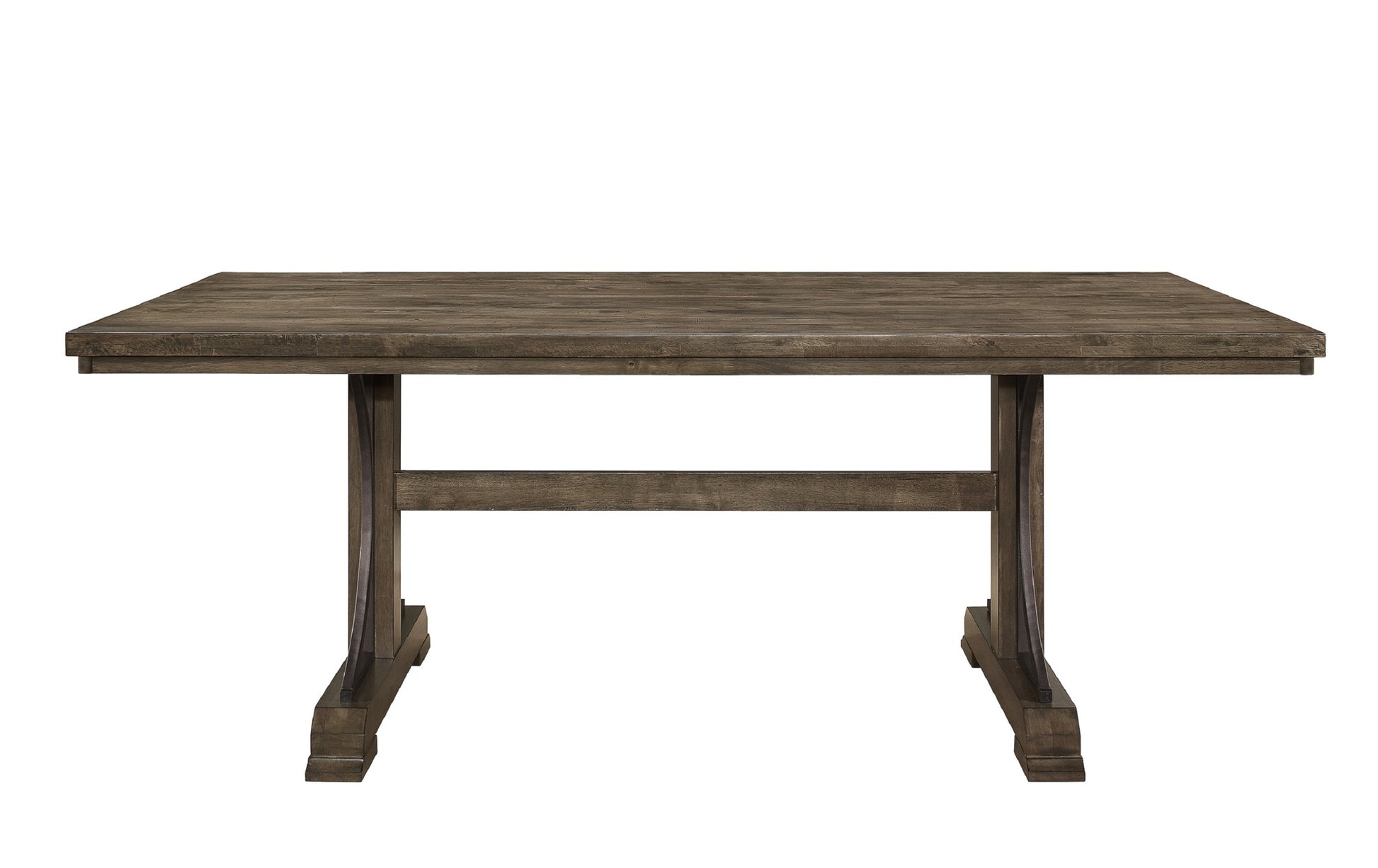 1Pc Light Brown Finish Curved Metal Accents Trestle Base Rectangular Dining Table Wood Wooden Metal Furniture Brown Brown Seats 6 Dining Room Casual,Industrial,Transitional Rectangular Kitchen & Dining Tables Rectangular Wood Trestle