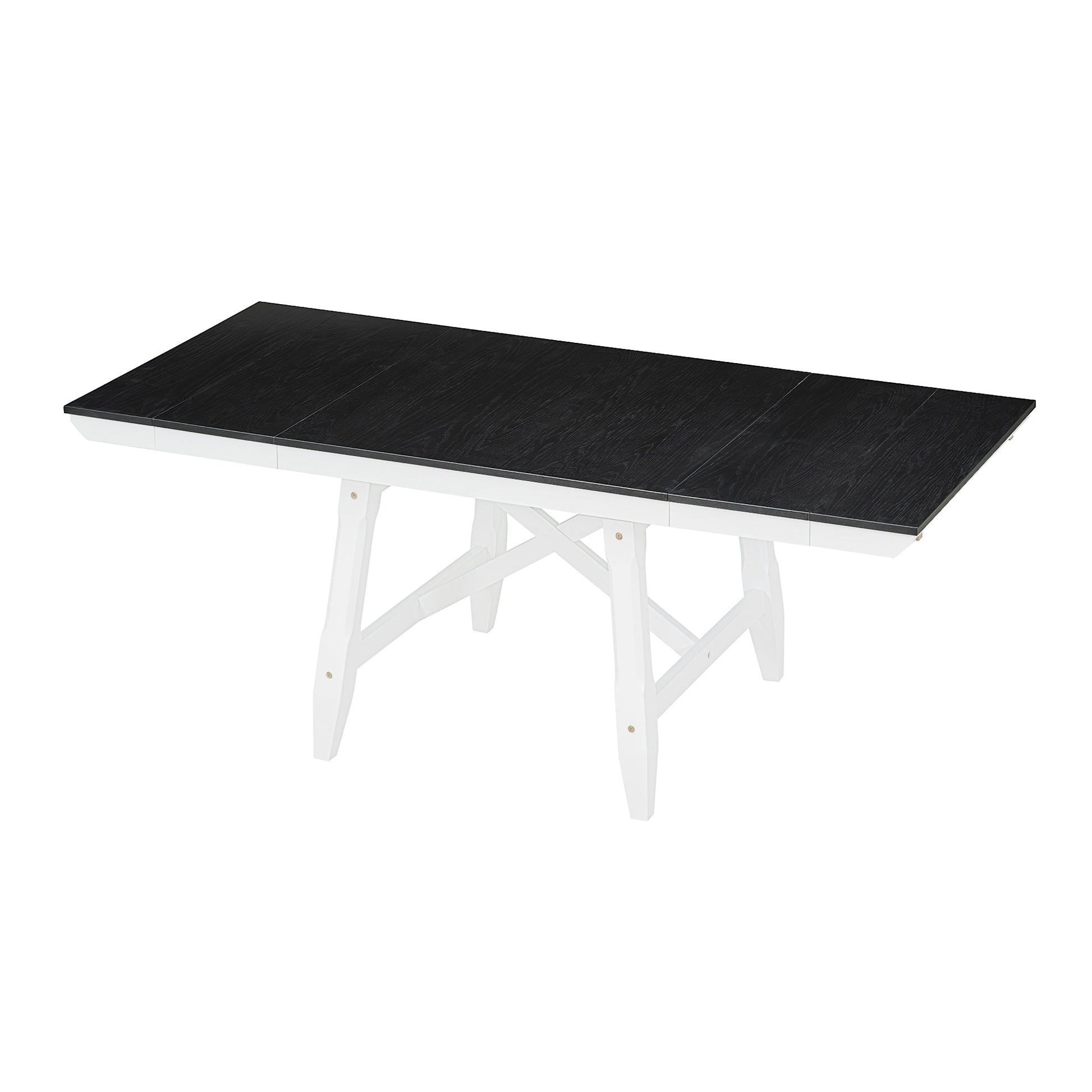 6 Piece Classic Dining Table Set, Rectangular Extendable Dining Table With Two 12"W Removable Leaves And 4 Upholstered Chairs & 1 Bench For Dining Room White Black White Black Solid Wood