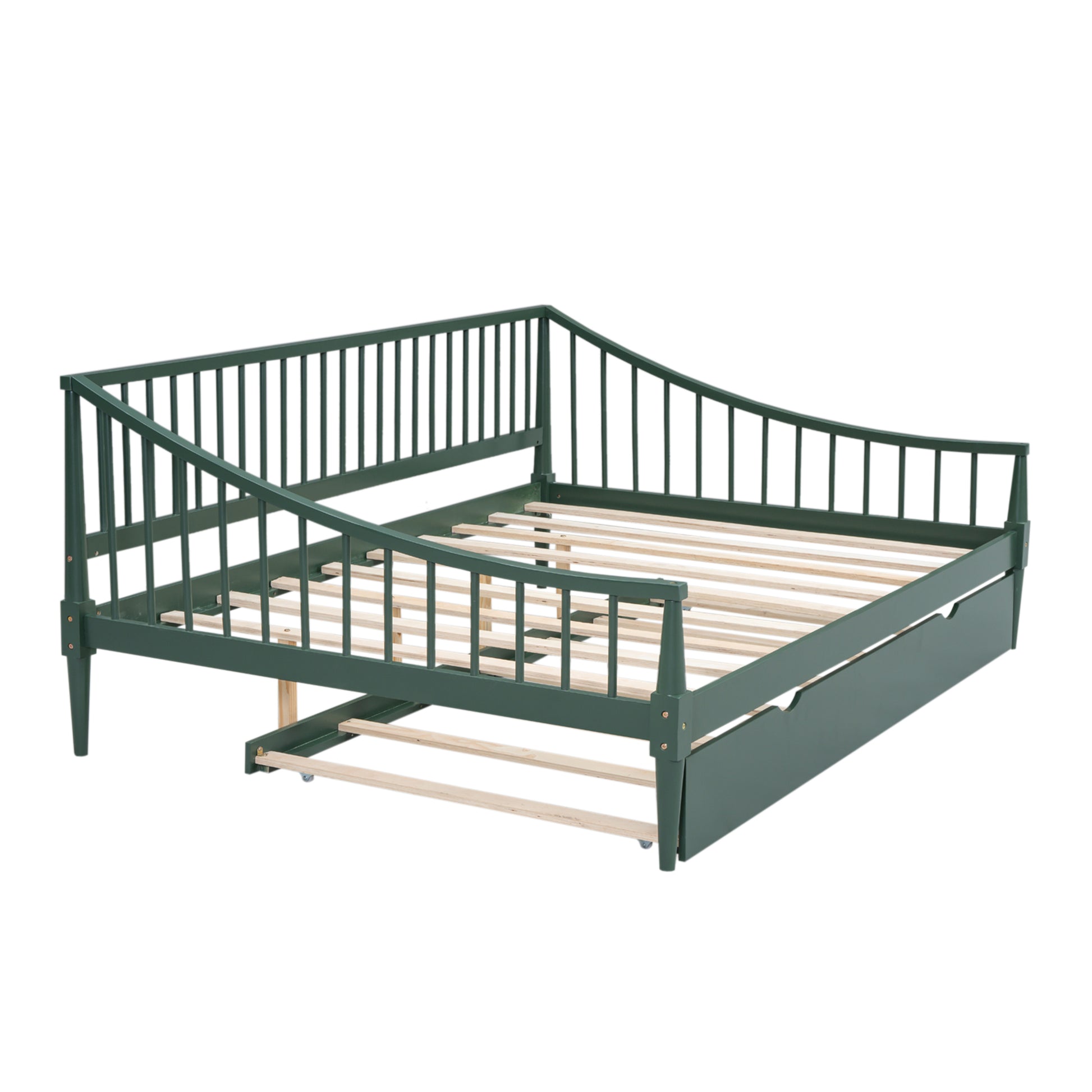 Full Size Daybed With Trundle And Support Legs, Green Green Solid Wood Mdf