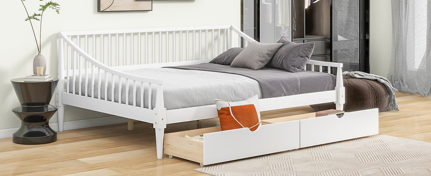 Full Size Daybed With Two Storage Drawers And Support Legs, White White Solid Wood Mdf