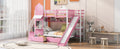 Twin Over Twin Castle Style Bunk Bed With 2 Drawers 3 Shelves And Slide Pink Pink Solid Wood