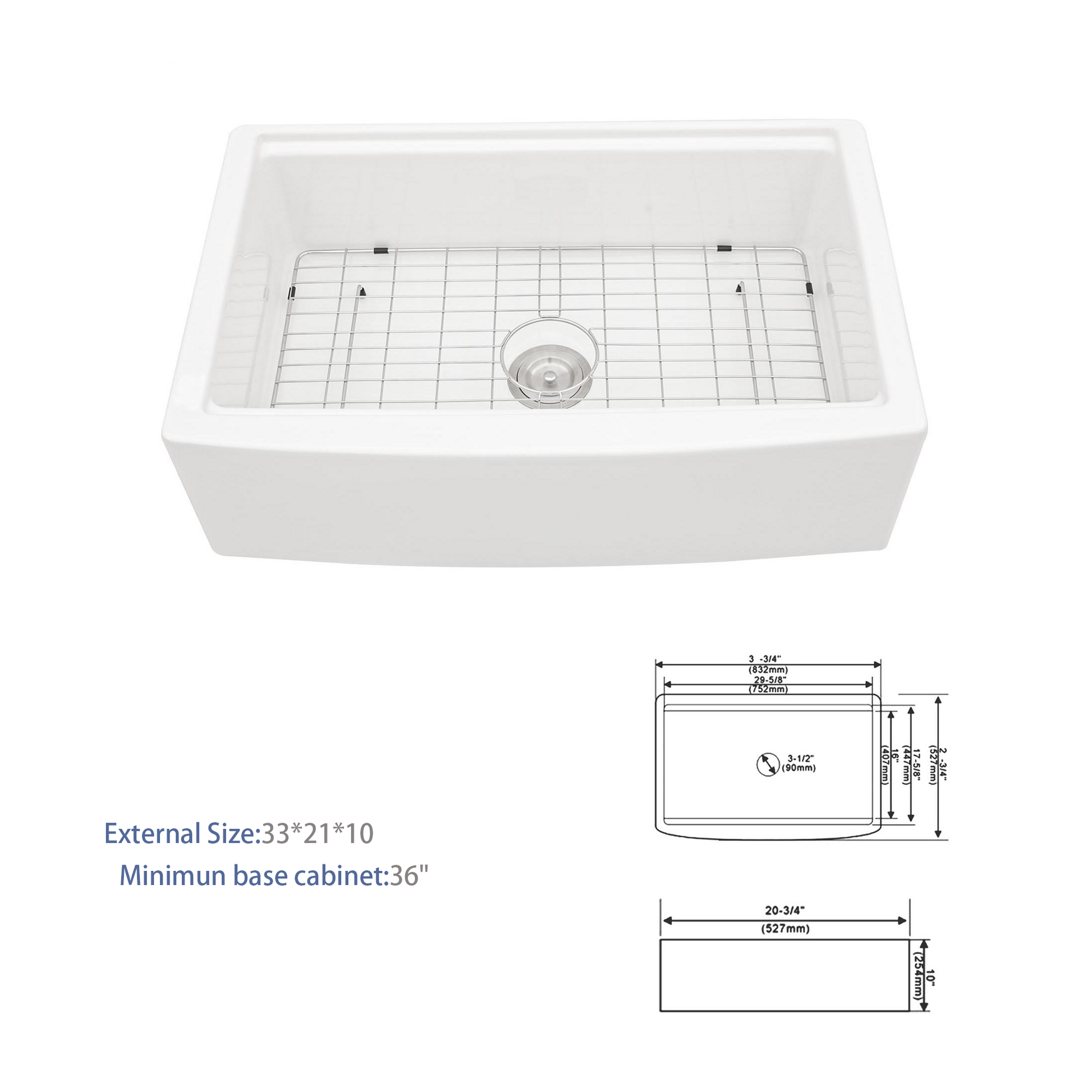 White Farmhouse Sink Workstation 33 Inch White Ceramic Single Bowl Farm Kitchen Sink White Ceramic